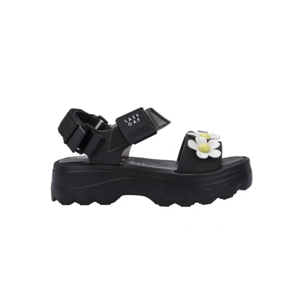 Lazy Oaf x Melissa Kick Off Sandals in Black Bloom - Picture 2 of 6